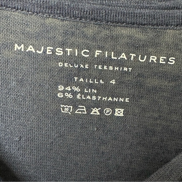 MAJESTIC FILATURES Deluxe Teeshirt Slub Linen Boatneck Elbow Sleeve Blue Size XL - Picture 3 of 13